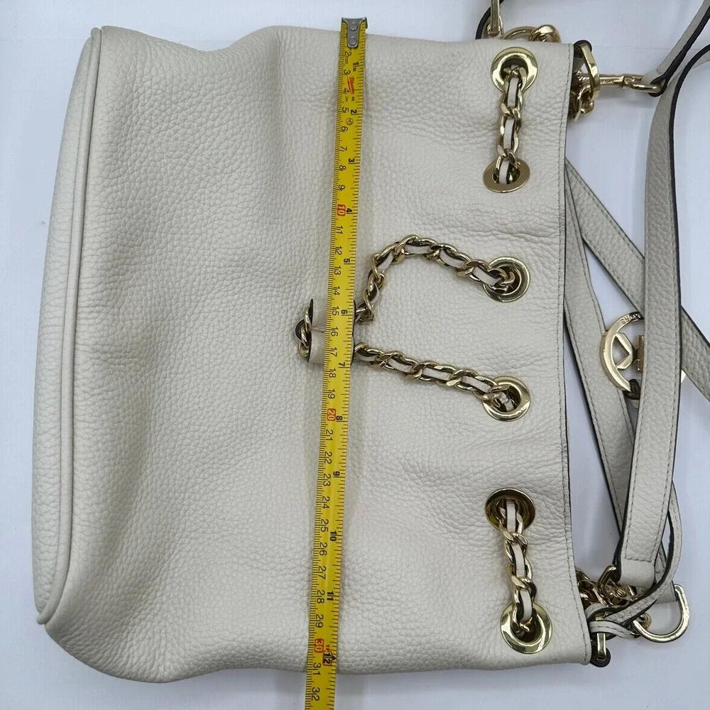 Michael Kors White Leather Drawstring‎ Bucket Bag Gold Chain Shoulder Strap